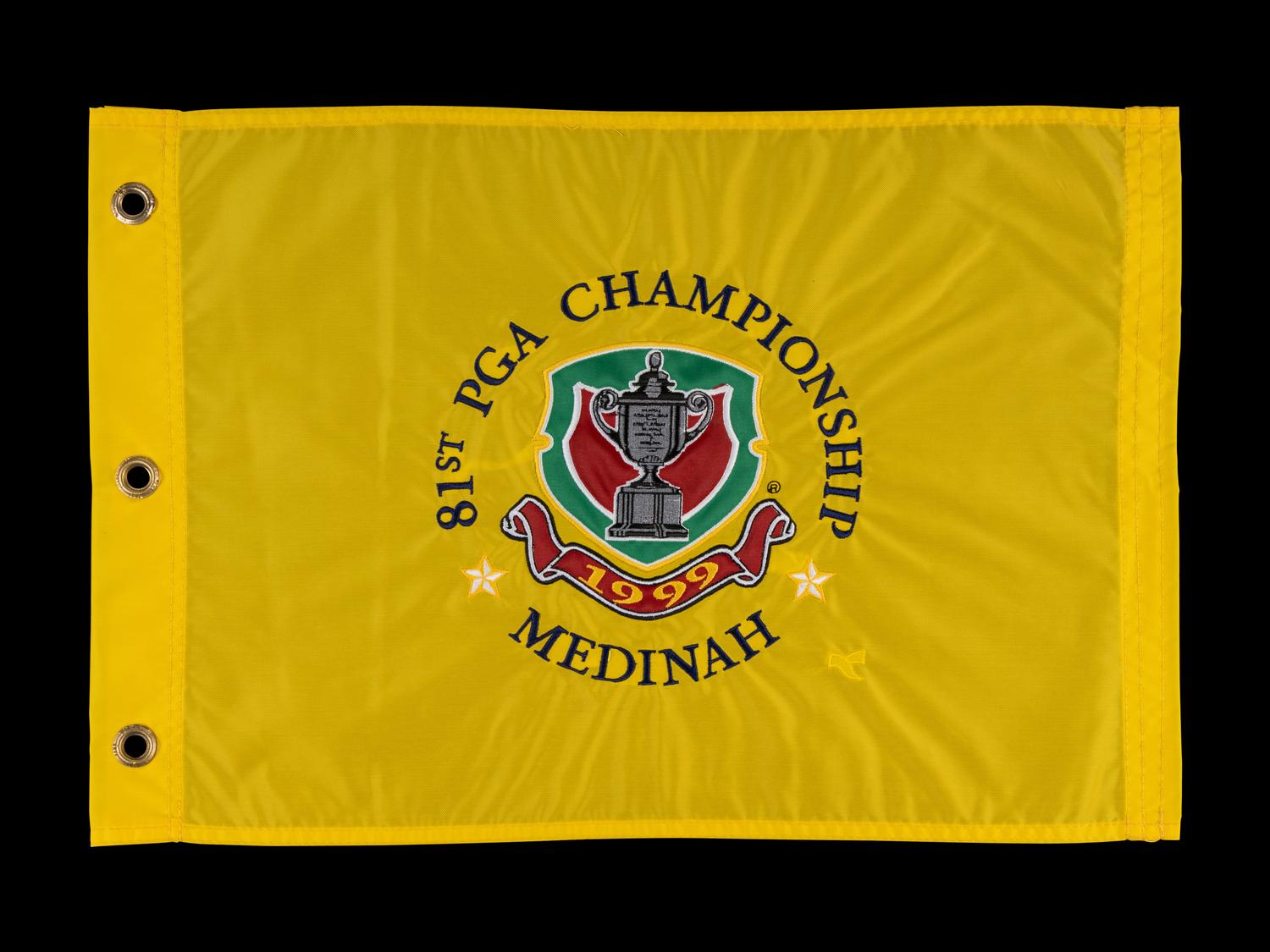 A Group of Four Major Golf Championship Pin Flags (Including Jack Nicklaus and Nick Price Signed British Open Flags),