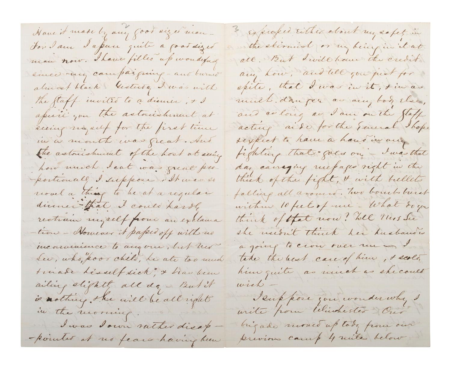 PENDLETON, Alexander Swift "Sandie" (1840-1864). Autograph letter signed ("A.S. Pendleton"). Winchester, [VA], 10 July 1861.