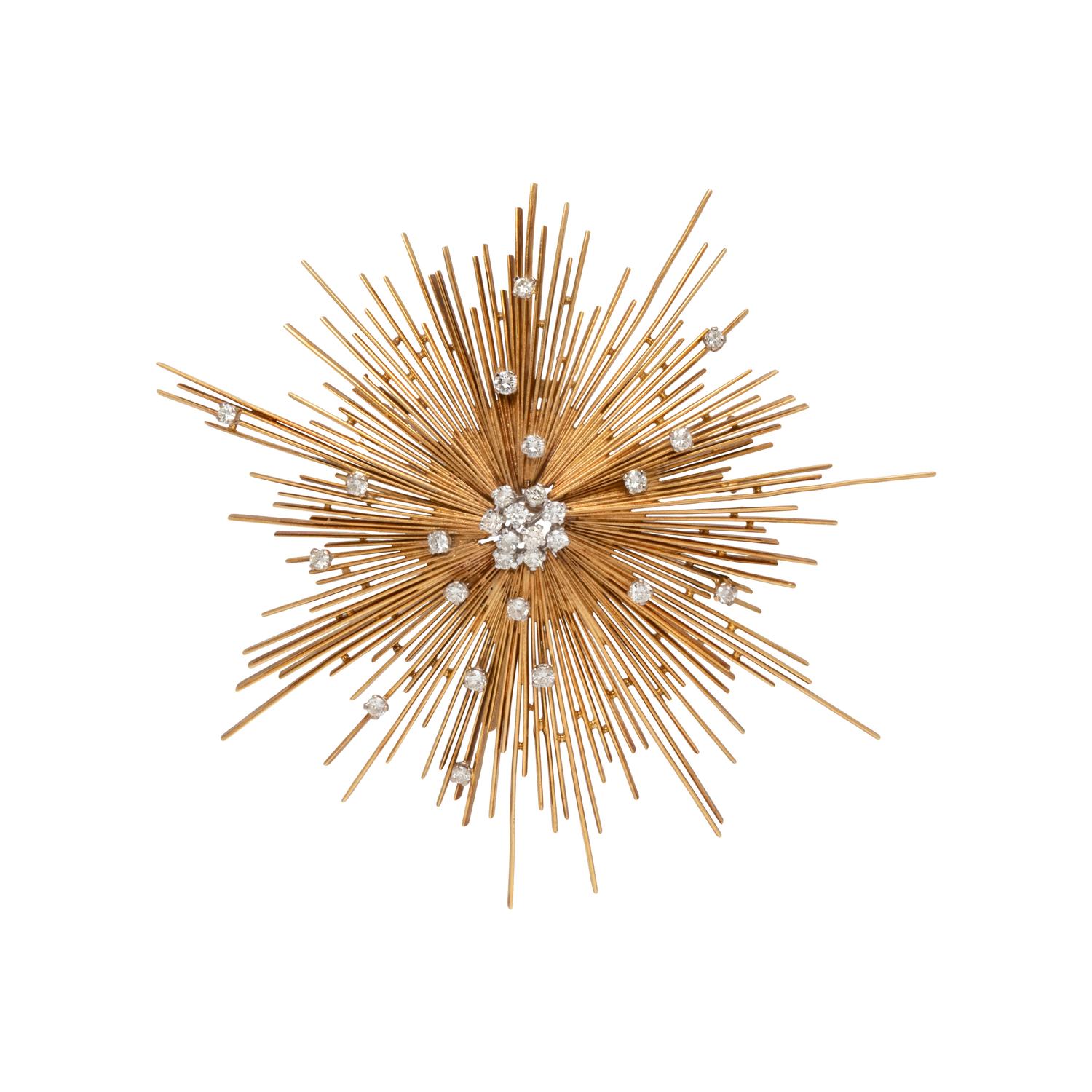 MODERNIST, YELLOW GOLD AND DIAMOND BROOCH