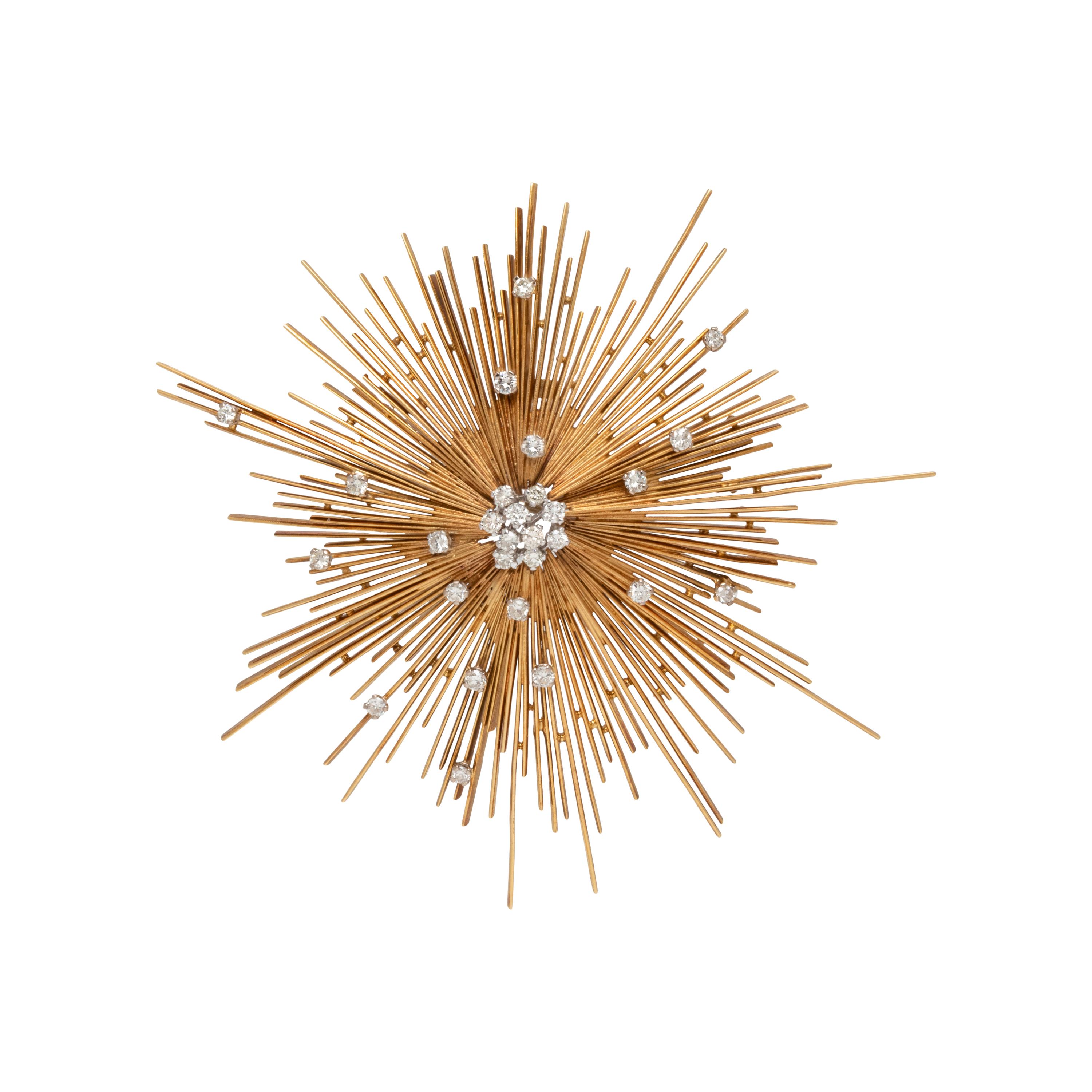 MODERNIST, YELLOW GOLD AND DIAMOND BROOCH