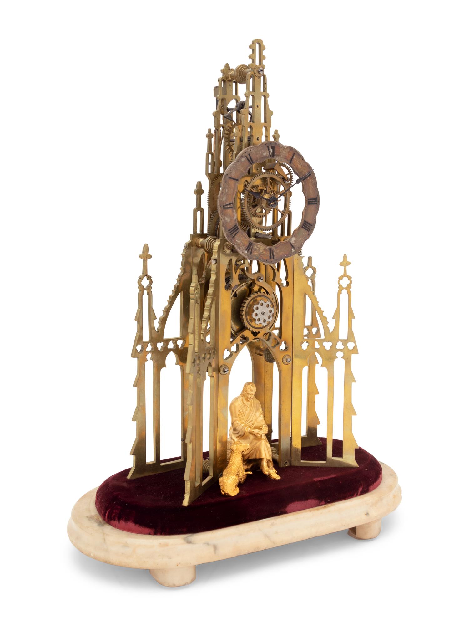 An English Brass Sir Walter Scott Memorial Skeleton Clock