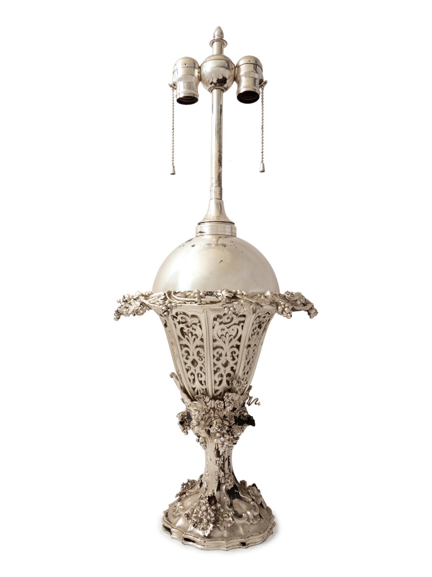 A Victorian Silver-Plate Centerpiece Mounted as a Lamp