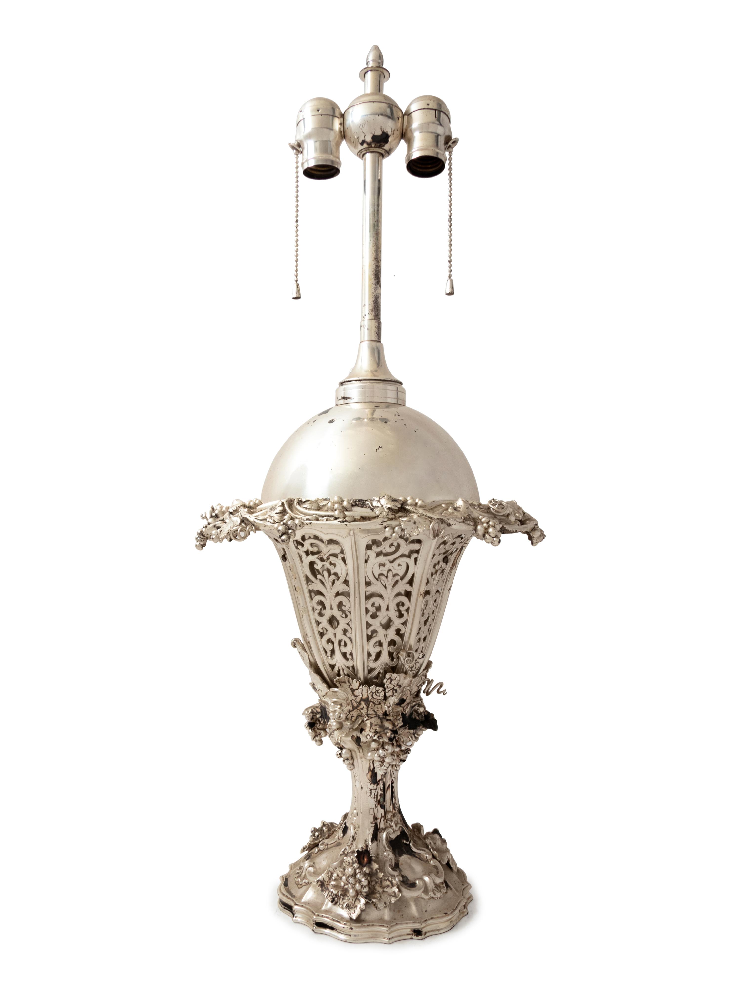 A Victorian Silver-Plate Centerpiece Mounted as a Lamp