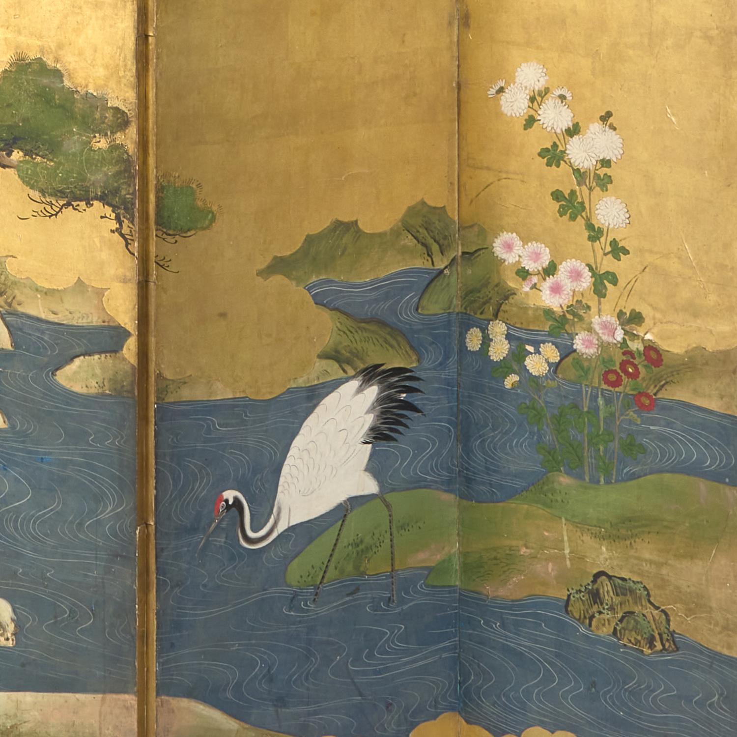 A Japanese Six-Panel Floor Screen, Edo Period 日本江戶時代 松鹤图六扇屏