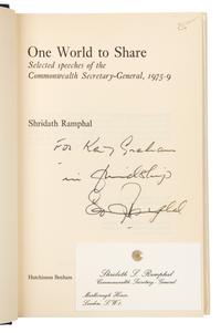[GRAHAM, KATHARINE]. A group of books from Katharine Graham's personal collection, ALL INSCRIBED TO GRAHAM BY THE AUTHORS.