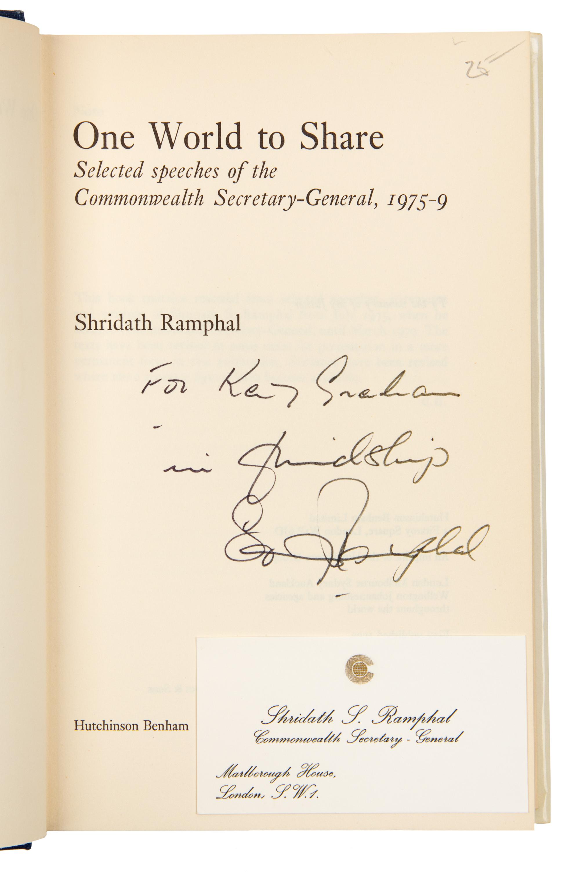 [GRAHAM, KATHARINE]. A group of books from Katharine Graham's personal collection, ALL INSCRIBED TO GRAHAM BY THE AUTHORS.