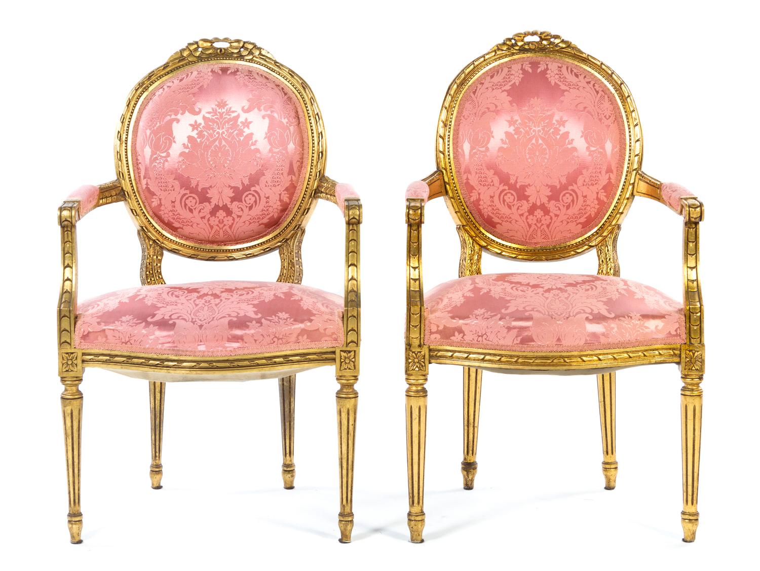 A Pair of Louis XVI Style Giltwood Fauteuil Height 39 inches. — 20TH CENTURY