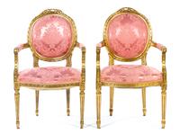 A Pair of Louis XVI Style Giltwood Fauteuil Height 39 inches. — 20TH CENTURY