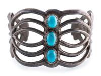 Navajo Sandcast Silver and Turquoise Cuff Bracelet