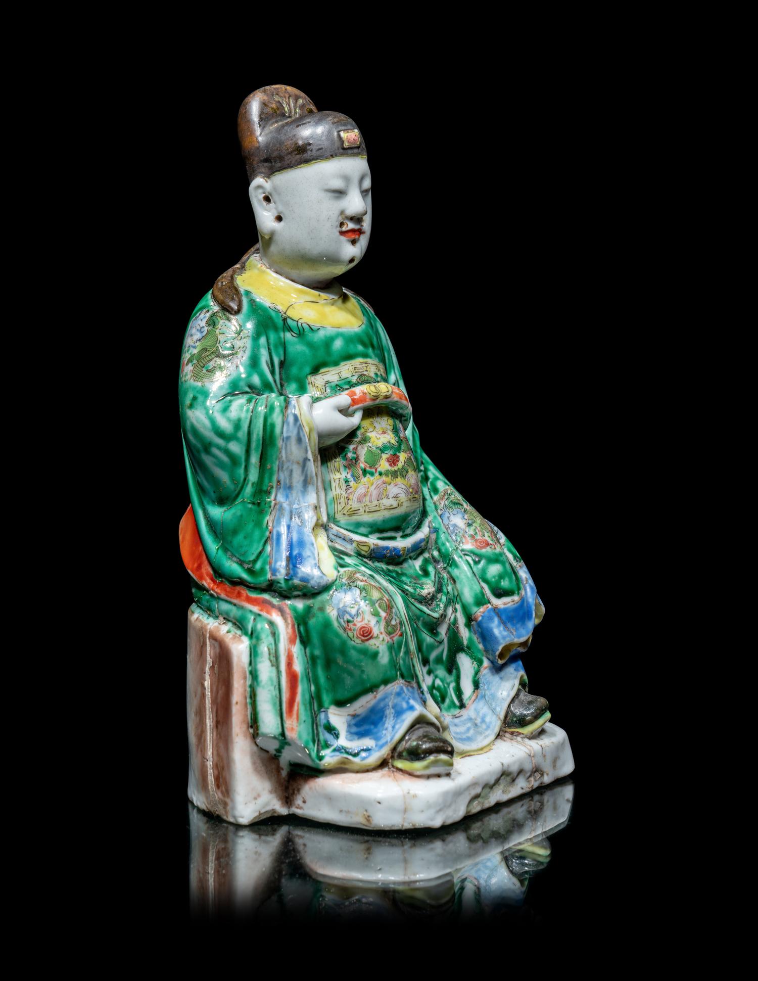 A Chinese Famille Verte Porcelain Figure of Wenchang