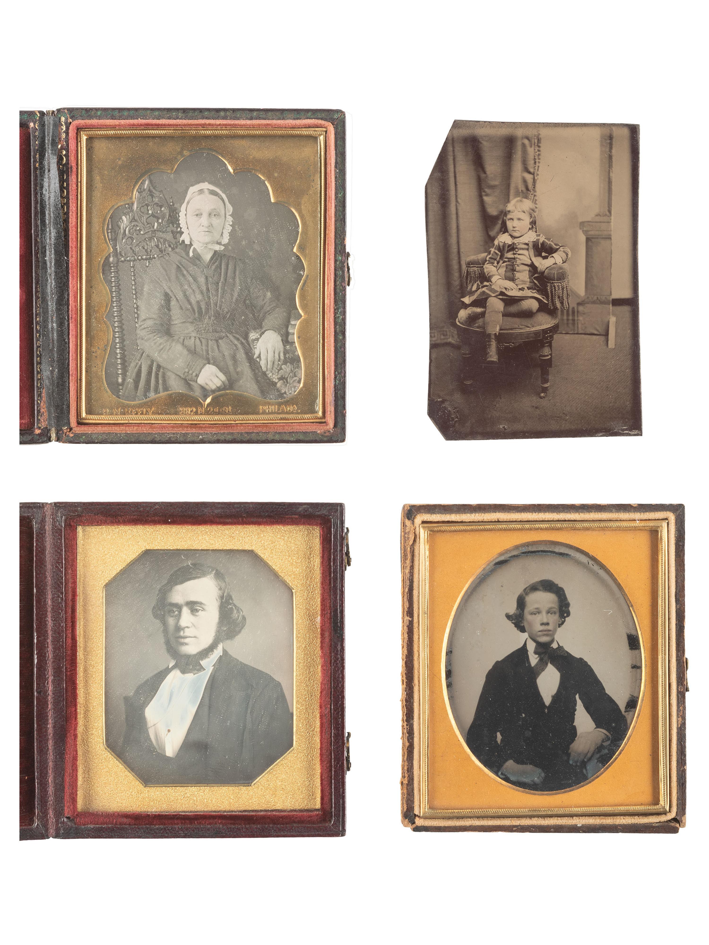 [EARLY PHOTO] 13 daguerreotypes, tintypes, and ambrotype of varying subjects incl. work by Keely.