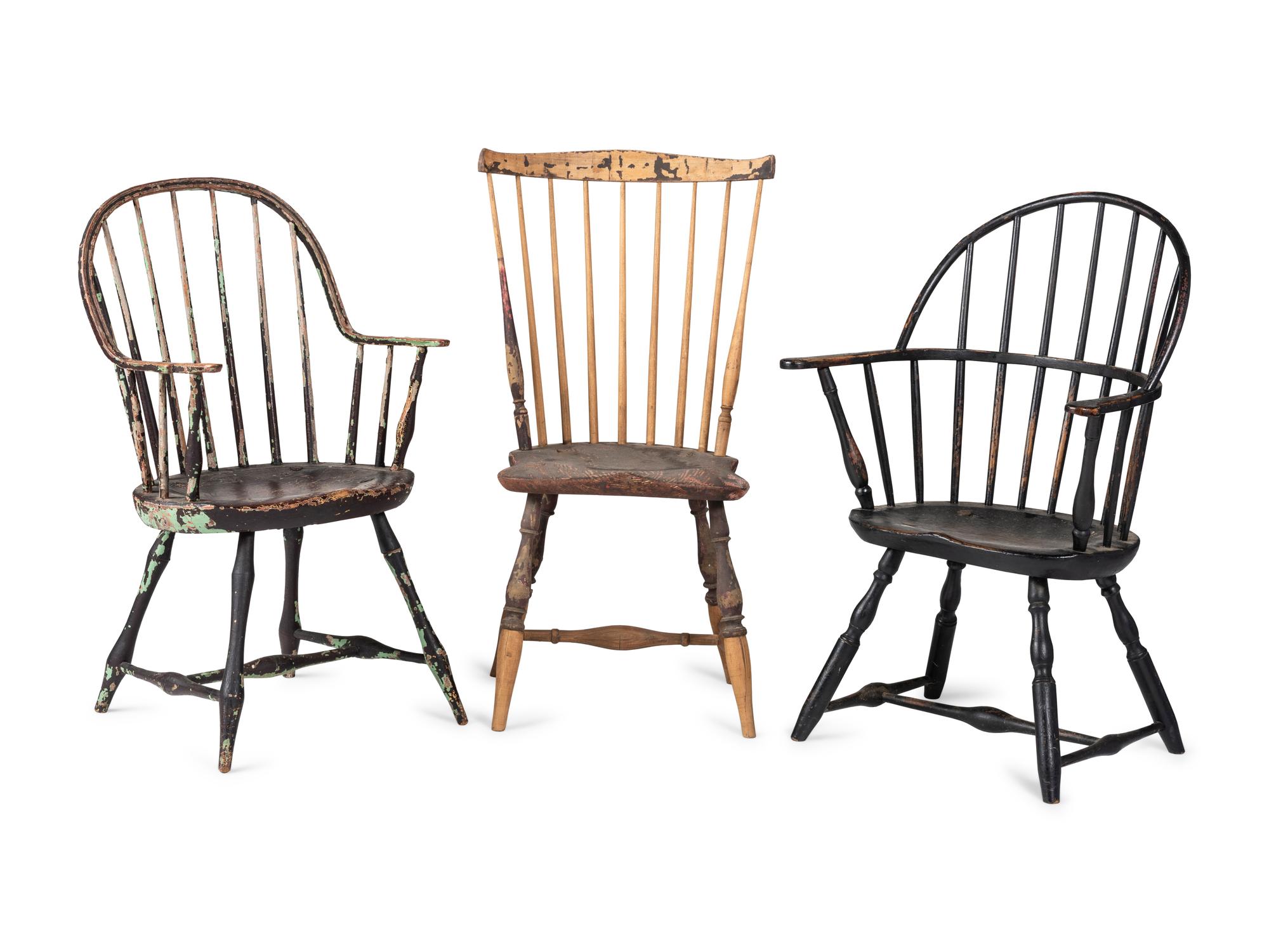 Three Paint Decorated Windsor Chairs