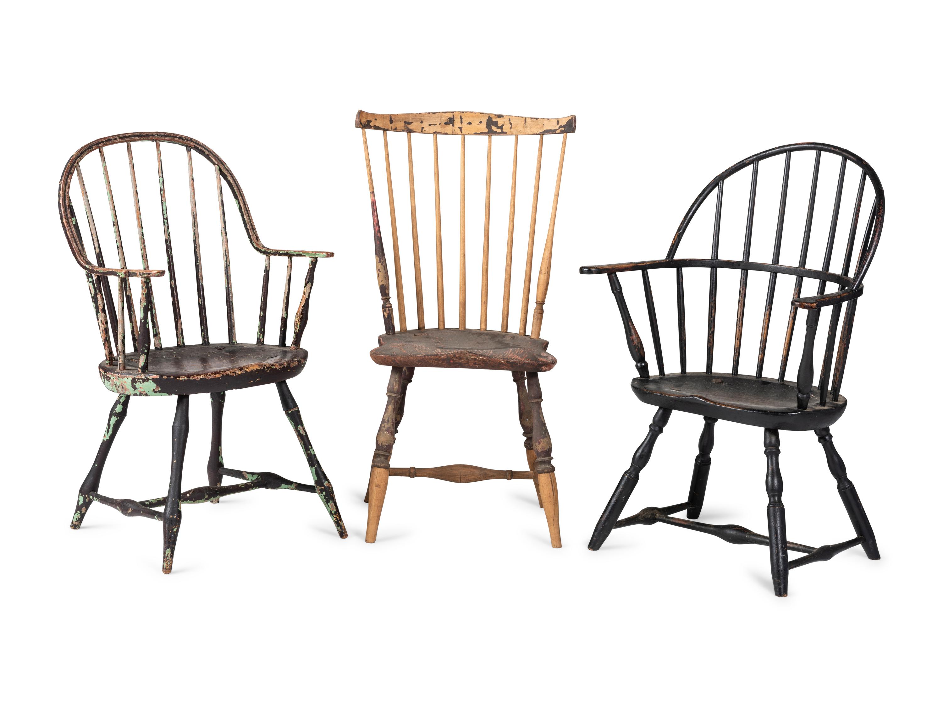 Three Paint Decorated Windsor Chairs