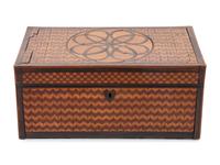 An English Satinwood, Mahogany and Marquetry Casket