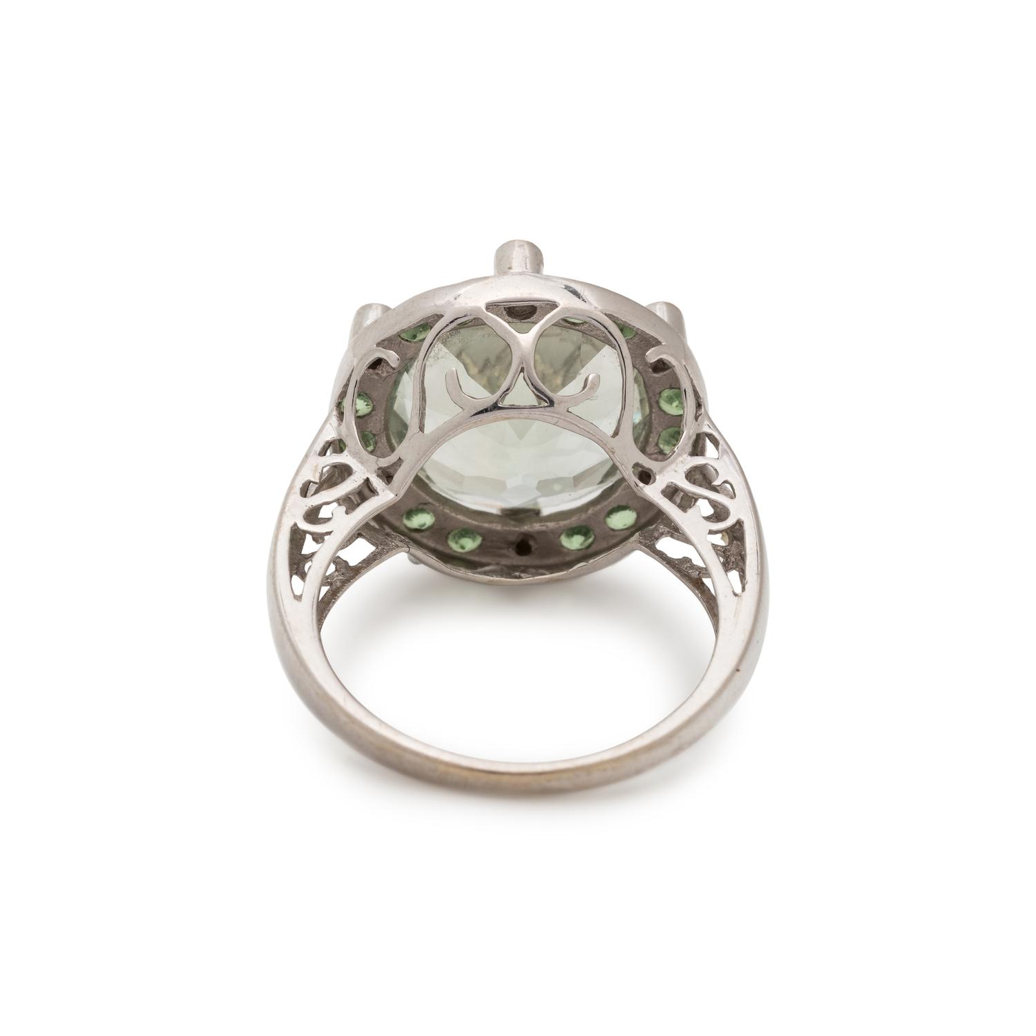 GREEN QUARTZ AND DIAMOND RING