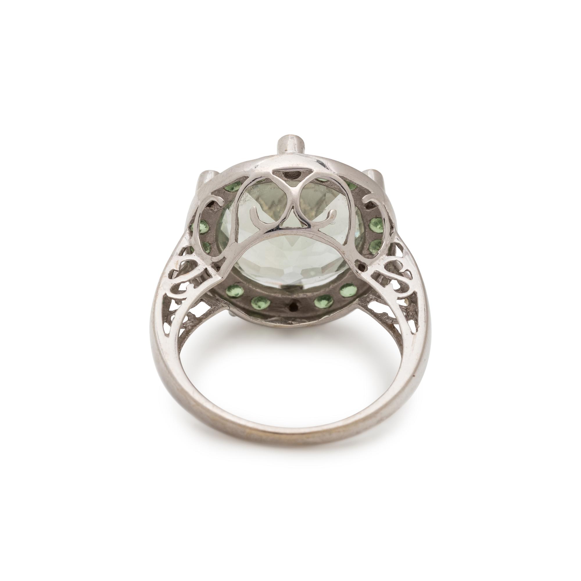 GREEN QUARTZ AND DIAMOND RING