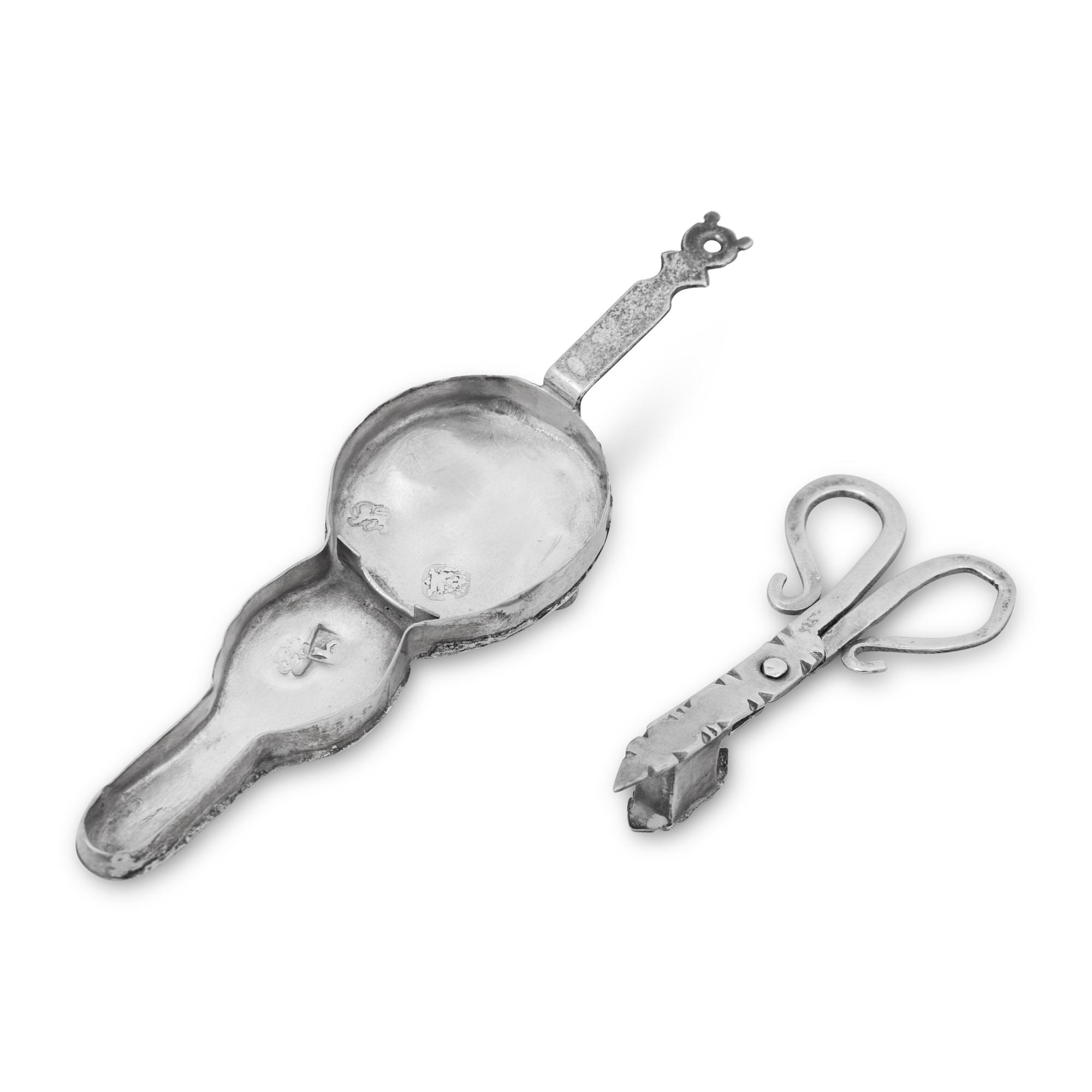 A Charles II Silver Miniature Wick Shears and Tray