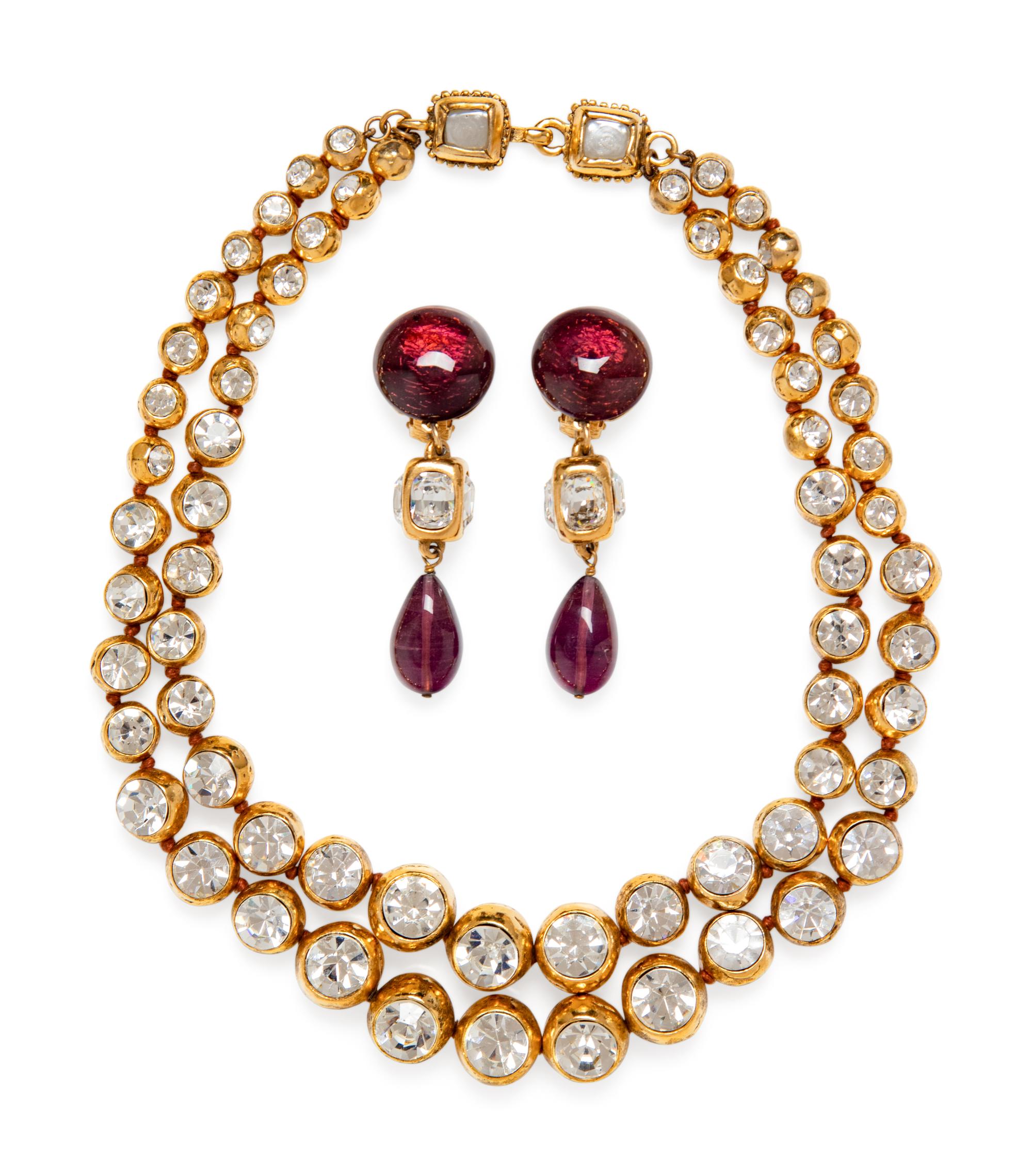 Chanel Cut Crystal Necklace and Pendant Ear Clips, 1970s-1980s