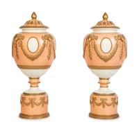 A Pair of Italian Neoclassical Style Porcelain Lidded Urns — 19th/20th Century