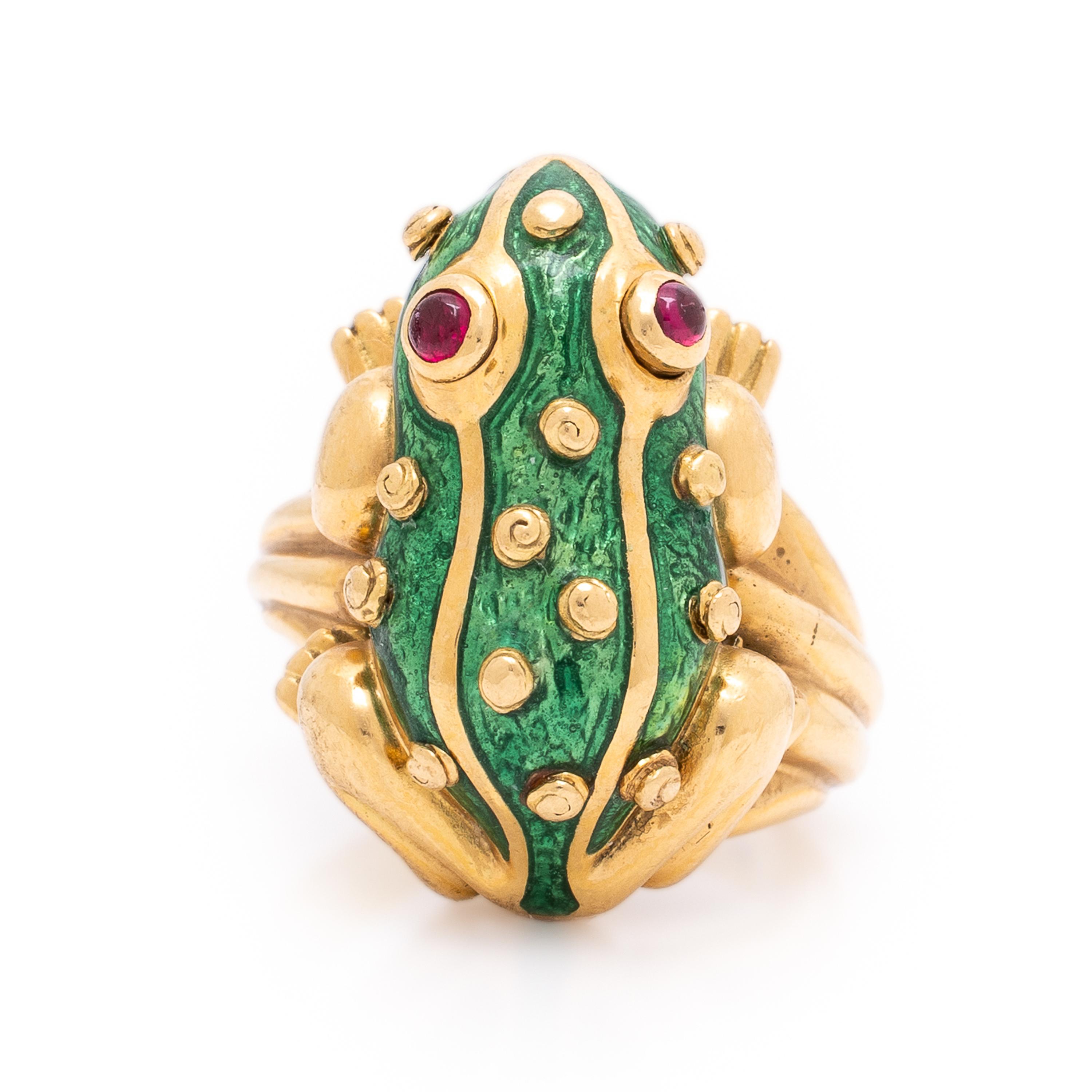 David Webb, Enamel and Ruby Frog Ring