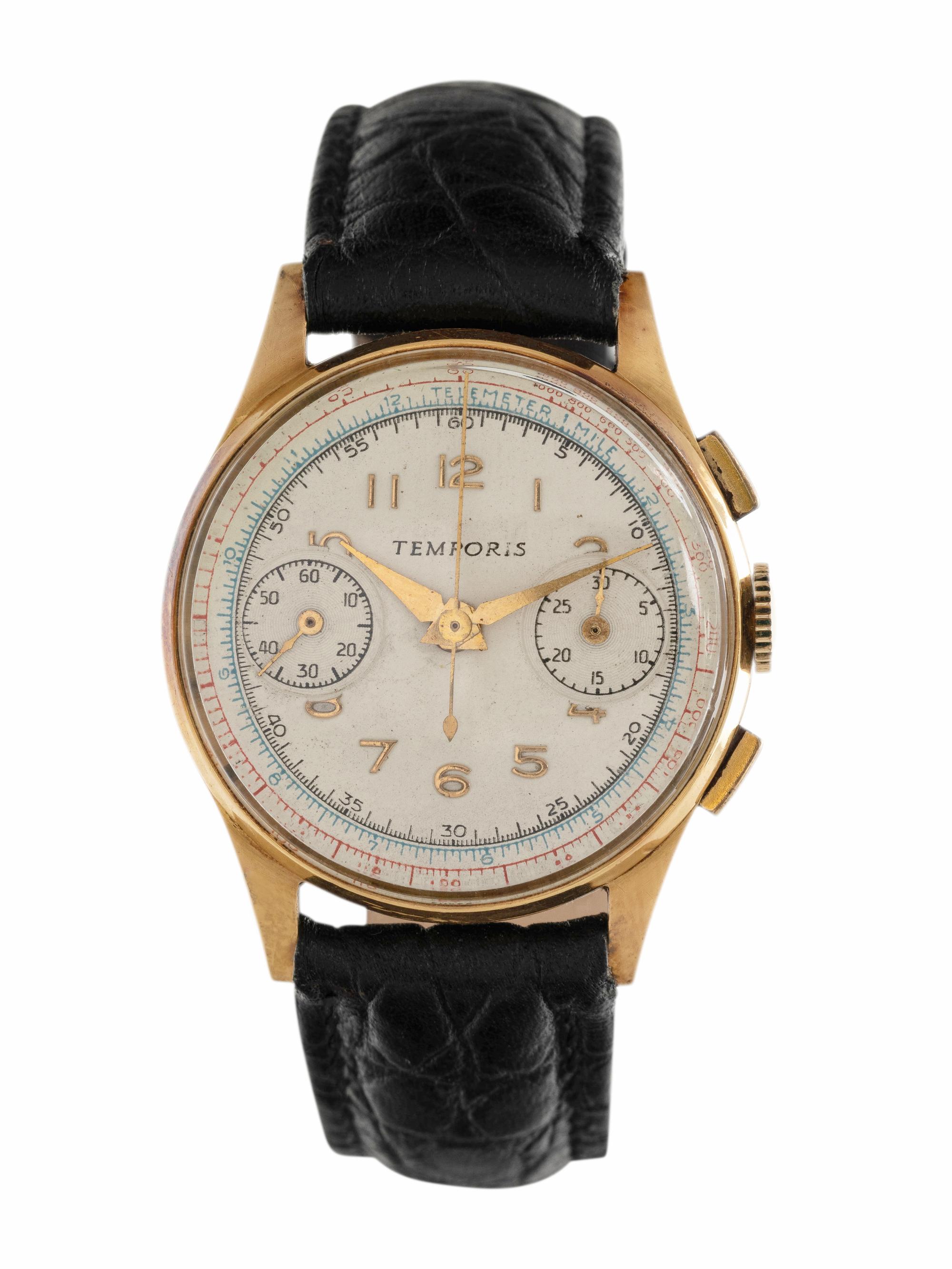 TEMPORIS, VINTAGE, 18K YELLOW GOLD CHRONOGRAPH WRISTWATCH