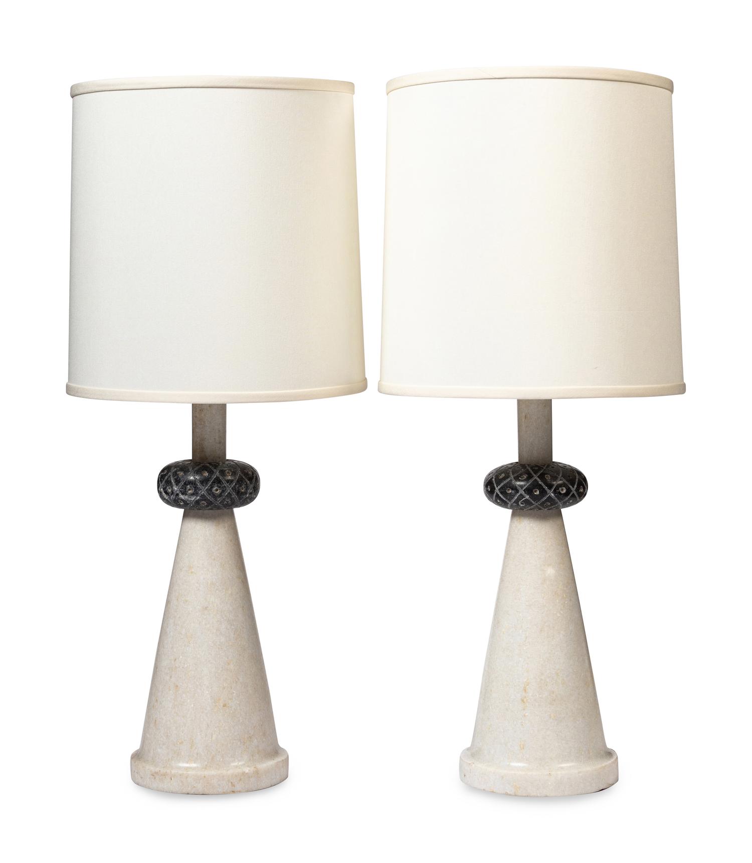 A Pair of Contemporary Turned Marble Table Lamps