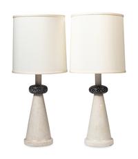 A Pair of Contemporary Turned Marble Table Lamps