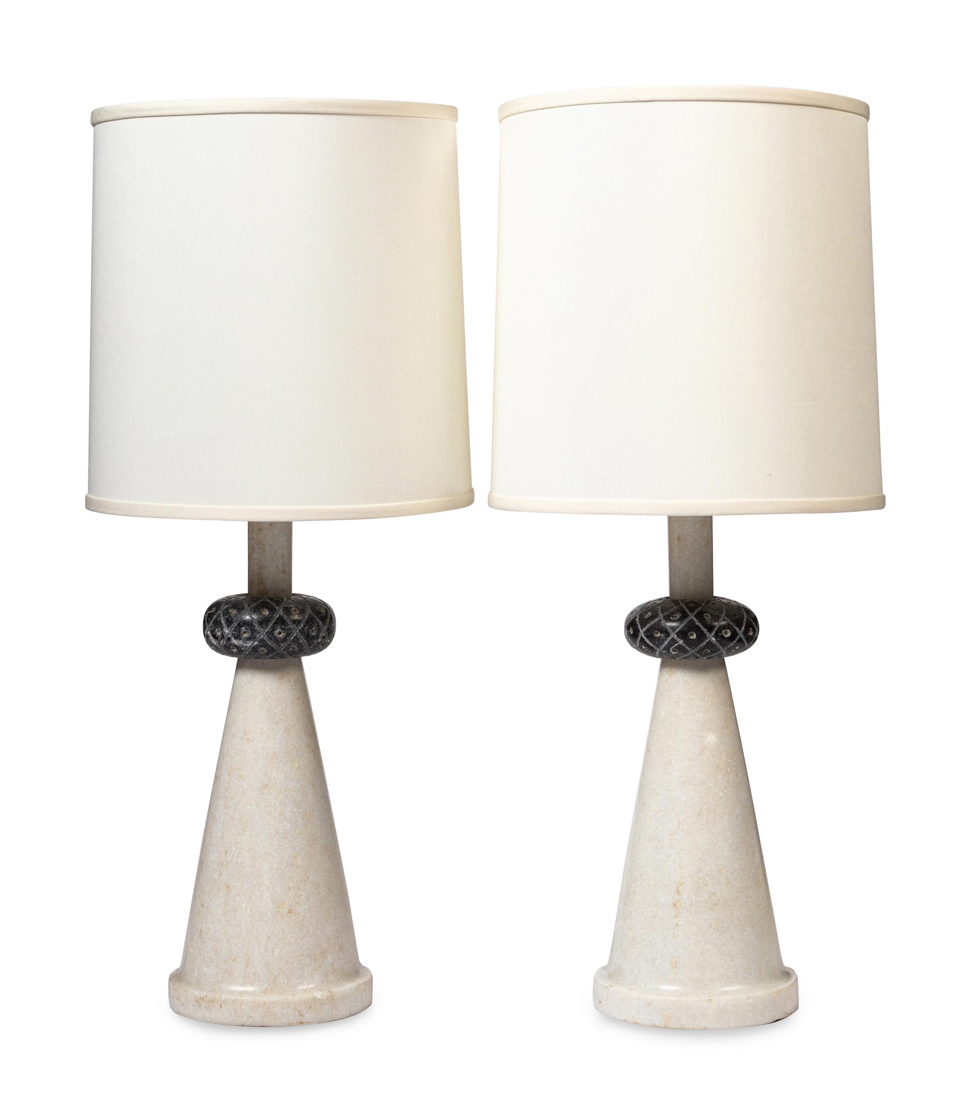 A Pair of Contemporary Turned Marble Table Lamps