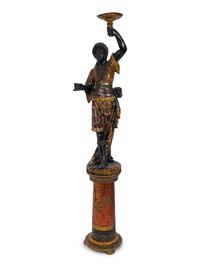 An Italian Carved and Painted Torchere of a Moor on a Pedestal Base — 19TH CENTURY