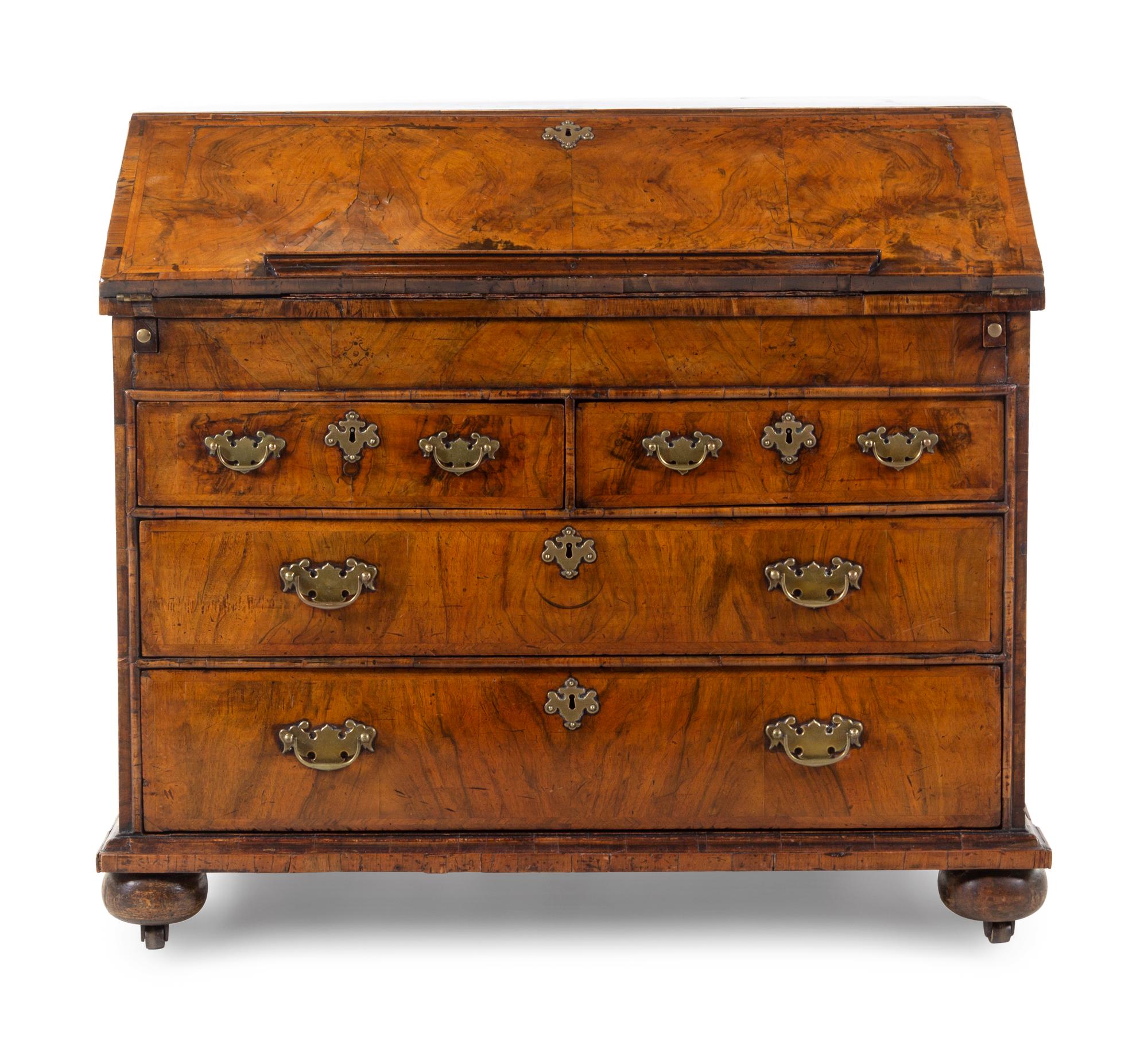A George I Walnut Slant-Front Bureau