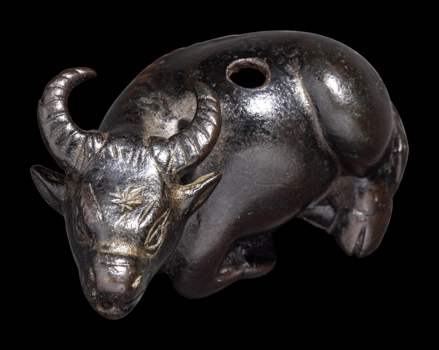 A Small Chinese Bronze Ox-Form Water Dropper