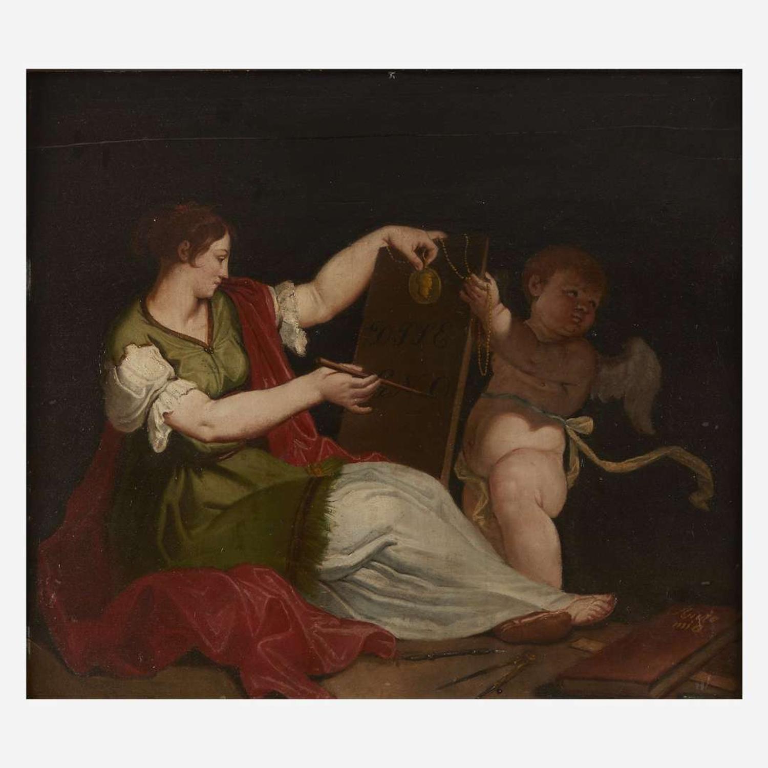 Spanish School (18th Century) Allegory of Painting (Sopra Porta)