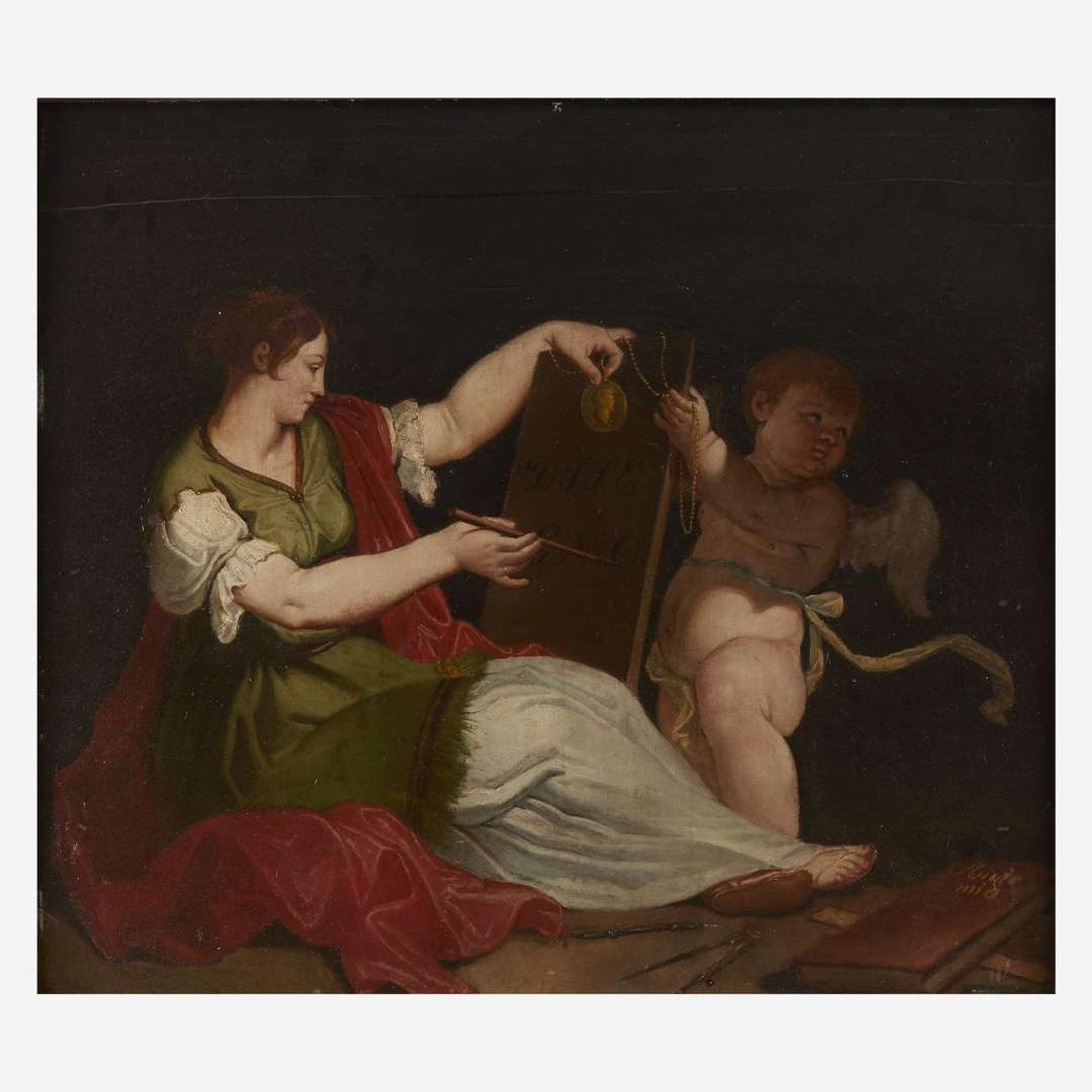 Spanish School (18th Century) Allegory of Painting (Sopra Porta)