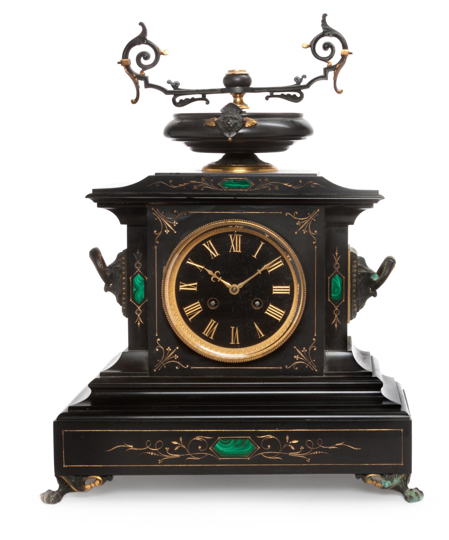A Victorian Slate Mantle Clock Width 15 inches.