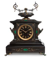 A Victorian Slate Mantle Clock Width 15 inches.