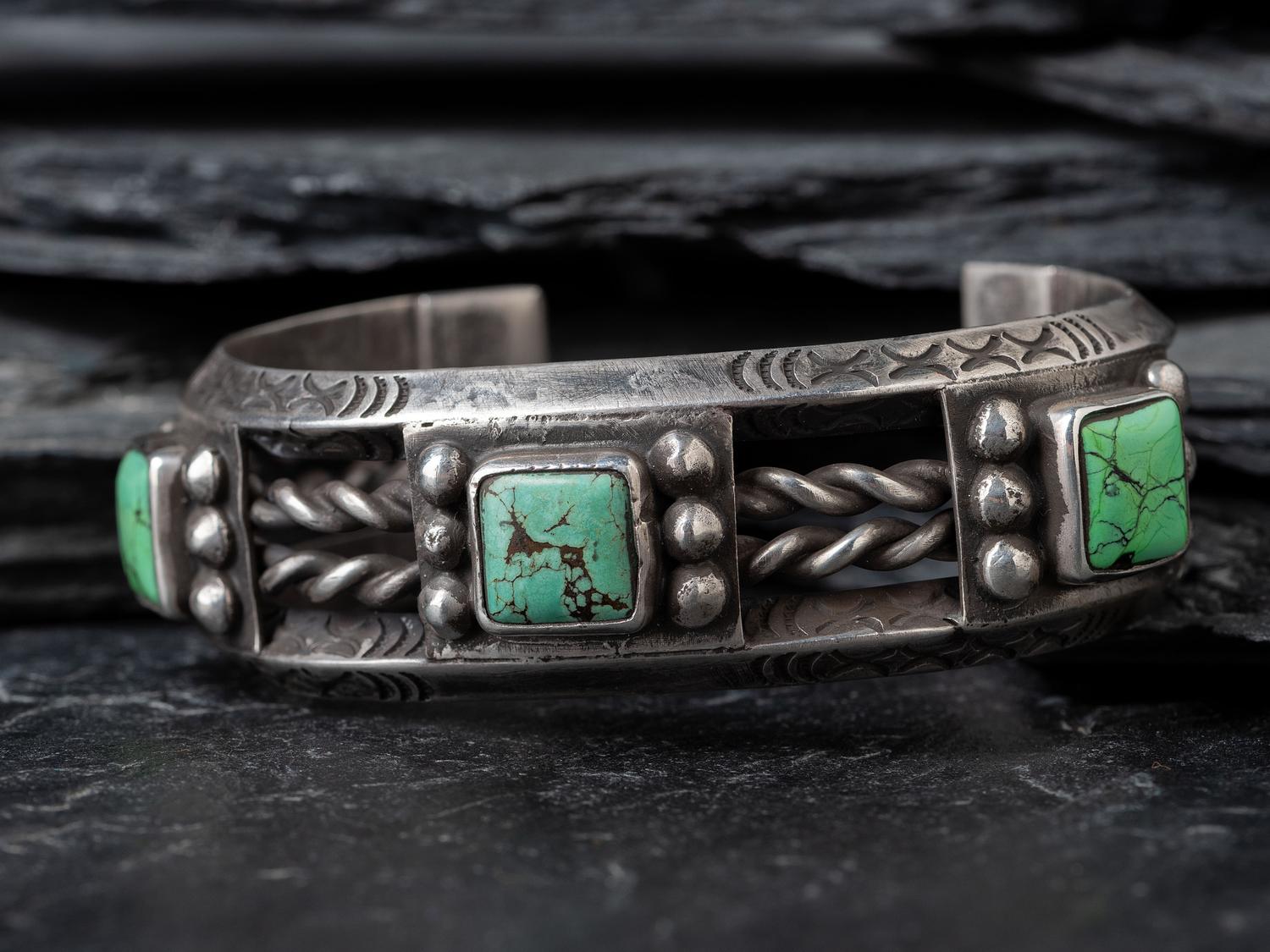 Navajo Silver and Turquoise Cuff Bracelet