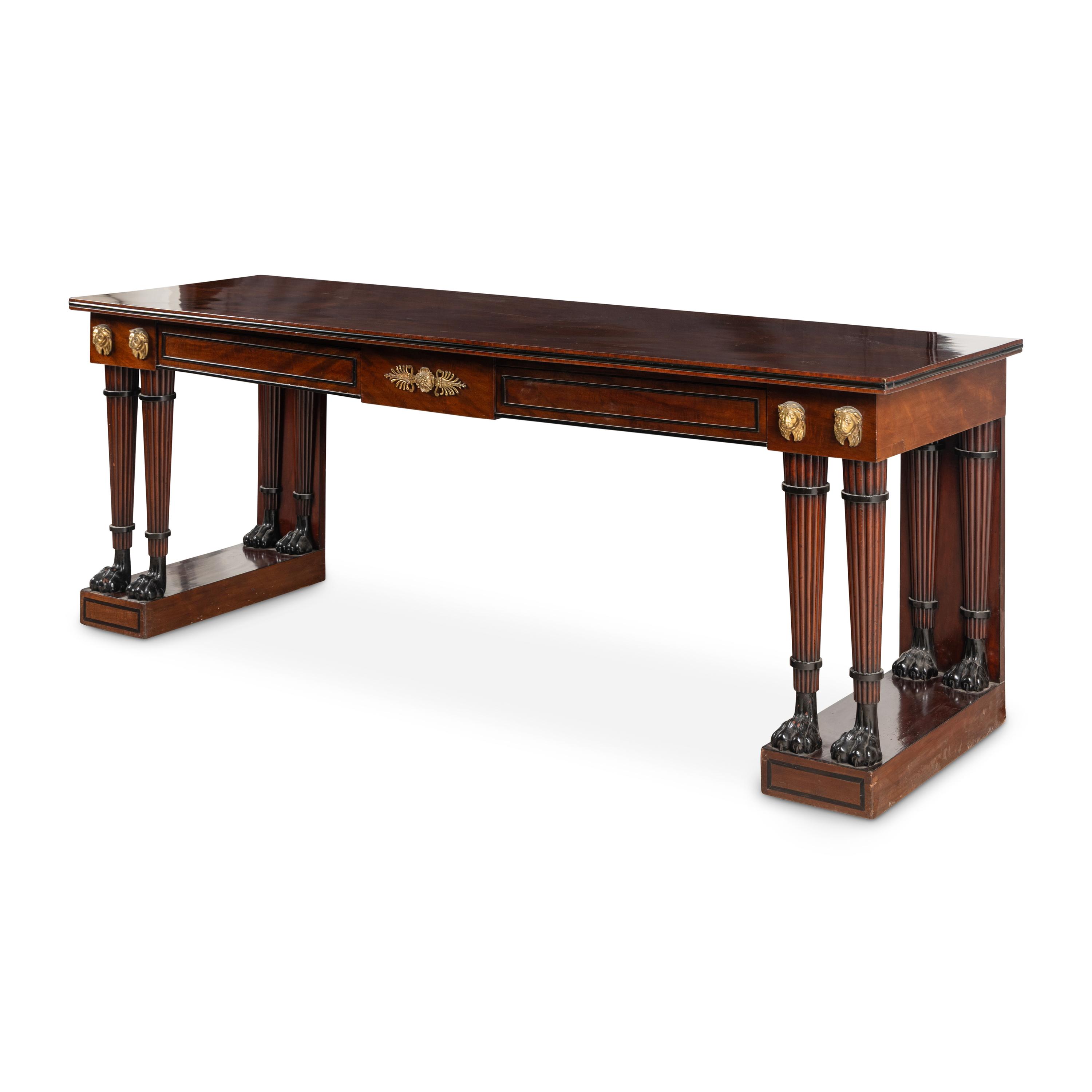 A Regency Part Ebonized and Ormolu-Mounted Mahogany Console Table