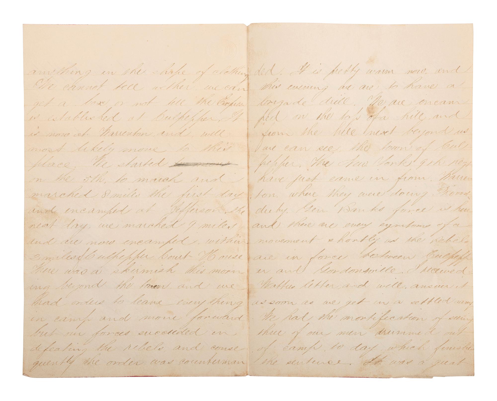 [CIVIL WAR]. Archive related to Albert Campbell Johnston and Nathaniel Dillhorn, 90th Pennsylvania Volunteers, incl. letter detailing the Battle of Cedar Mountain.
