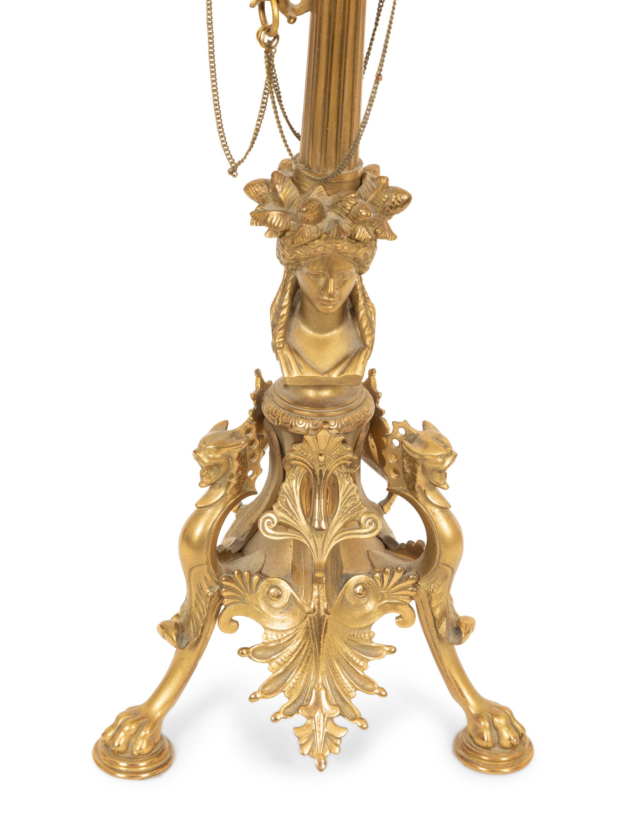 A Neoclasscial Brass Candelabrum Mounted as a Table Lamp