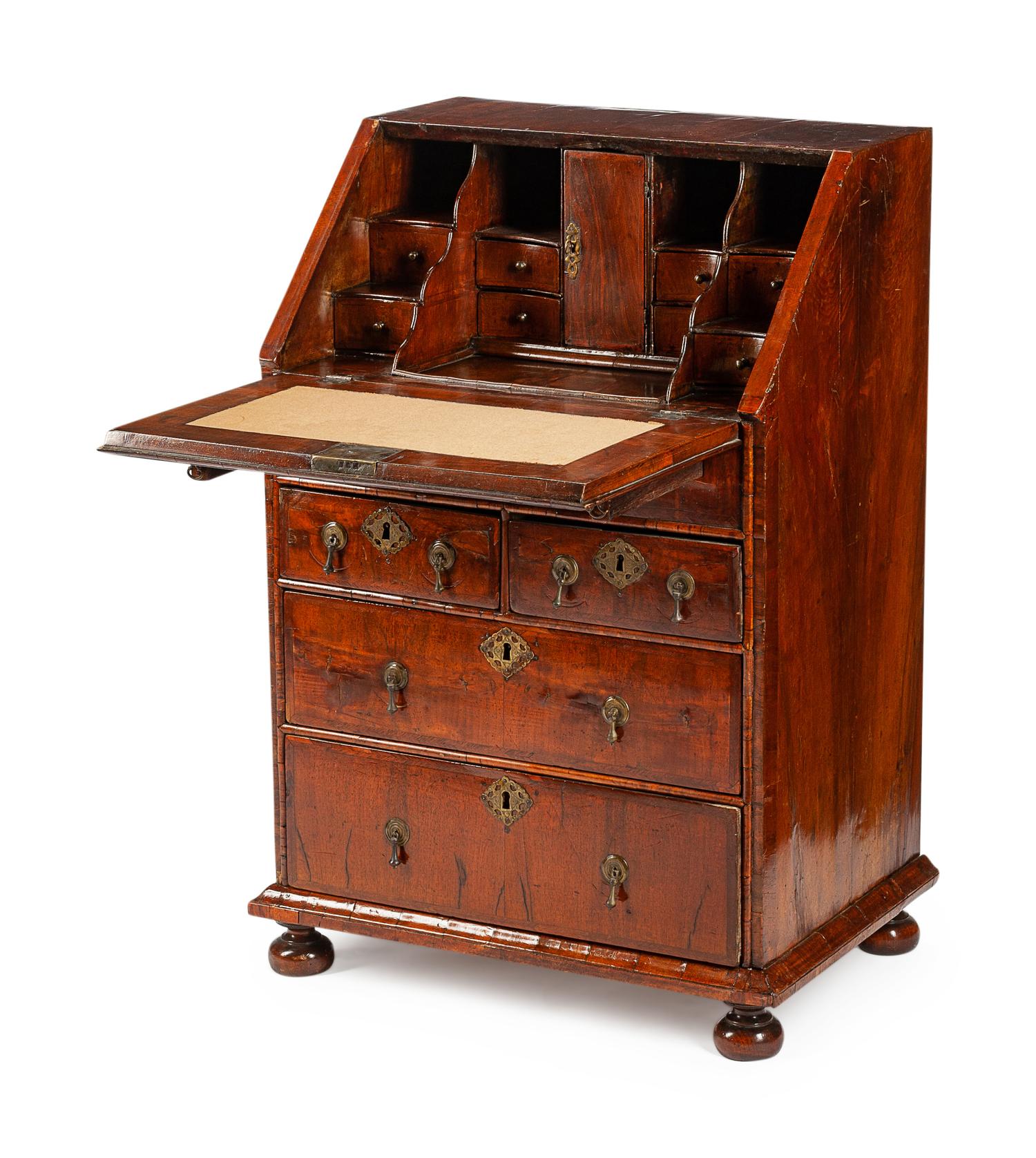 A Queen Anne Mahogany and Burl Walnut Slant-Front Desk