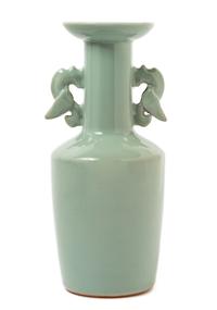 A Chinese Longquan Celadon Glazed Porcelain Mallet Shaped Vase MING DYNASTY OR EARLIER Height 10 3/8 inches. — MING DYNASTY OR EARLIER