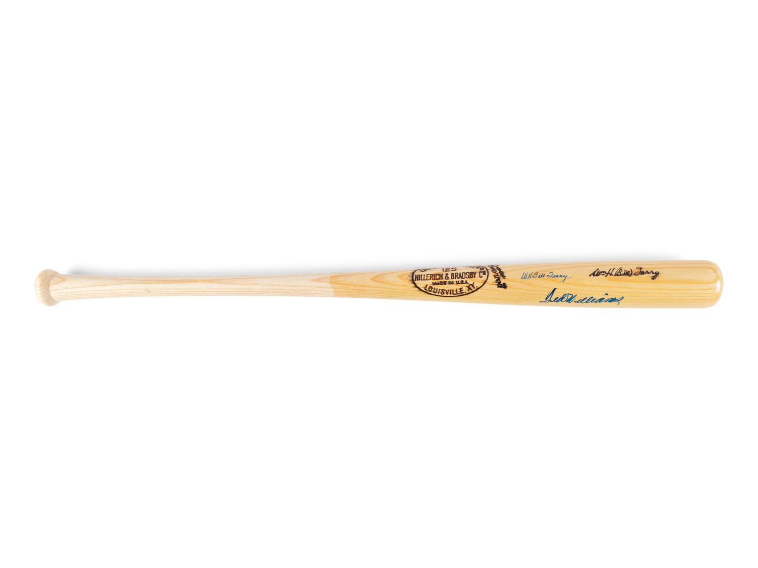 A Ted Williams and Bill Terry Dual Signed Autograph Bat (Beckett Authentication Services Letter)