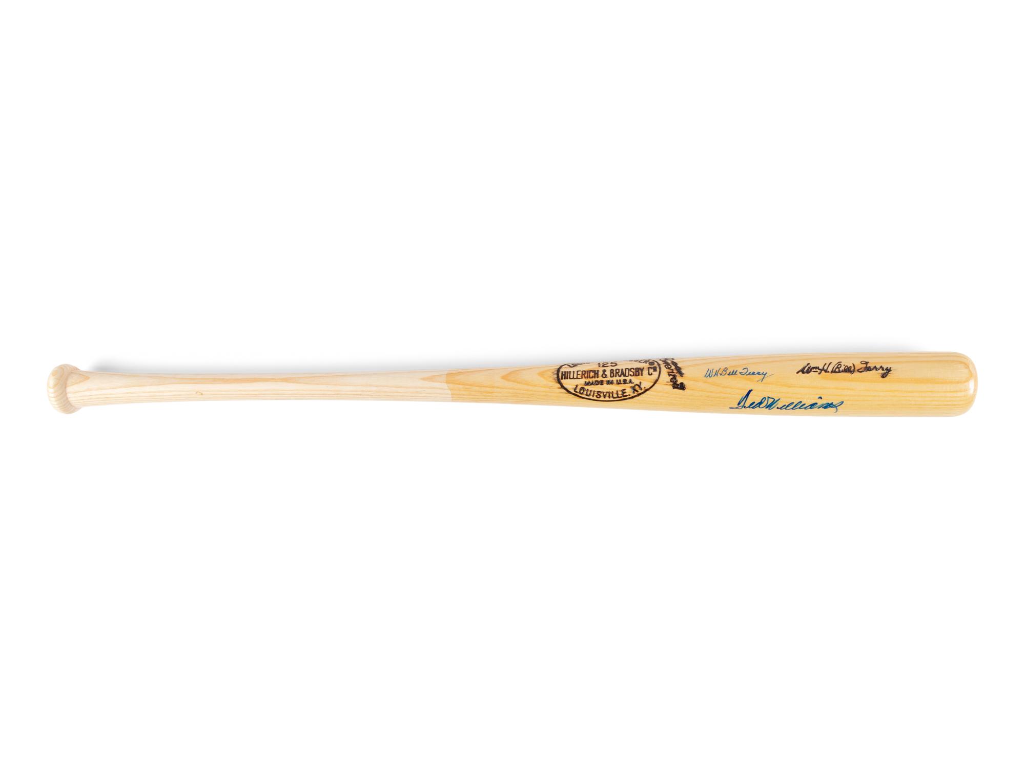 A Ted Williams and Bill Terry Dual Signed Autograph Bat (Beckett Authentication Services Letter)