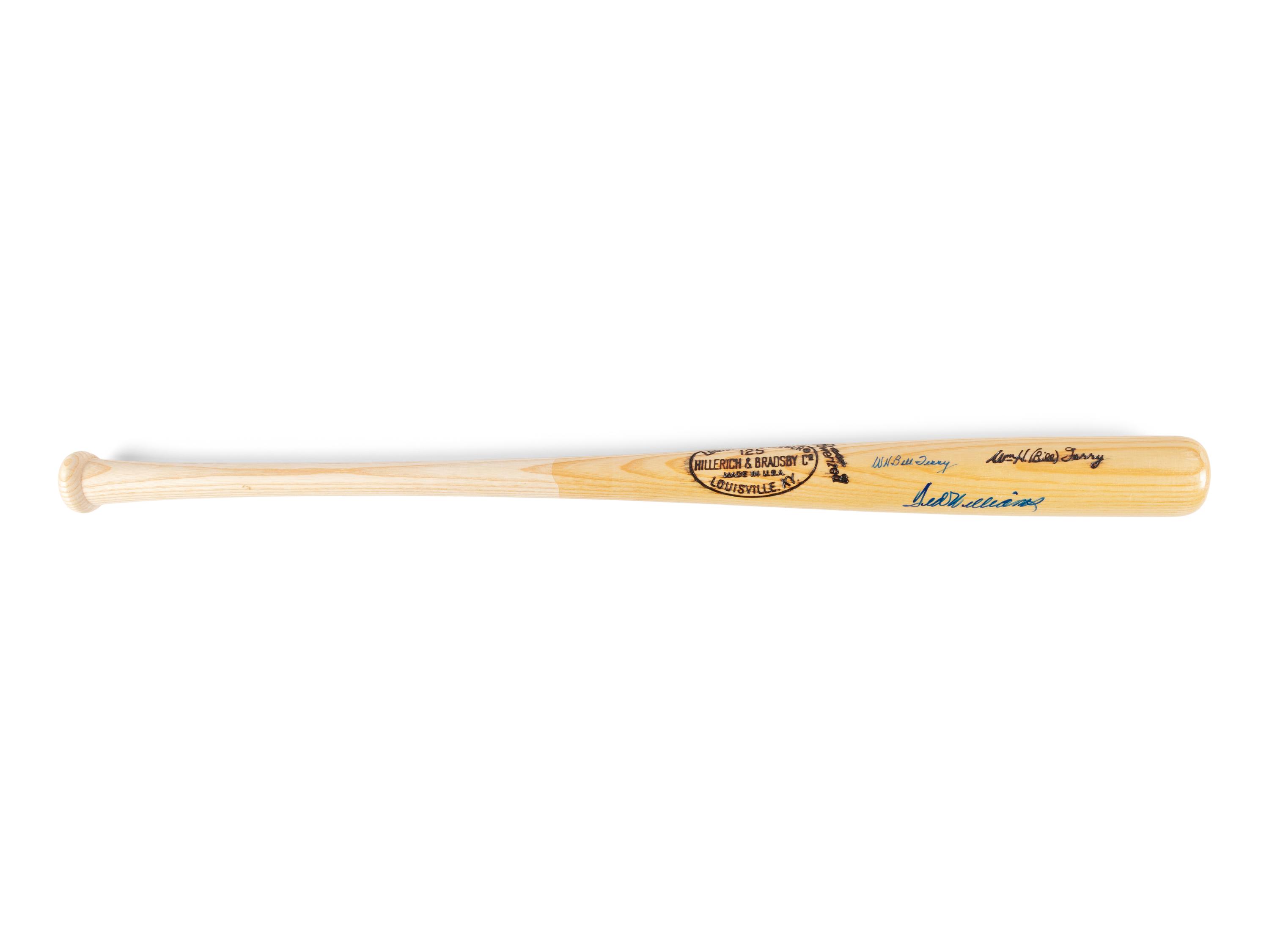 A Ted Williams and Bill Terry Dual Signed Autograph Bat (Beckett Authentication Services Letter)