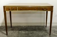 A Brass Inlaid Wood Desk Height 29 x width 43 1/2 x depth 20 inches.