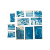 [Early Photography] Collection of 60+ cyanotypes, incl. playful and artfully posed scenes
