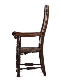 A Queen Anne Mixed Woods Rush-Seat Spanish-Foot Armchair