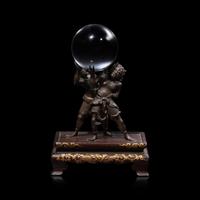 Miyao Eisuke, A Patinated Bronze 'Oni' Stand with Crystal Sphere, Meiji Period