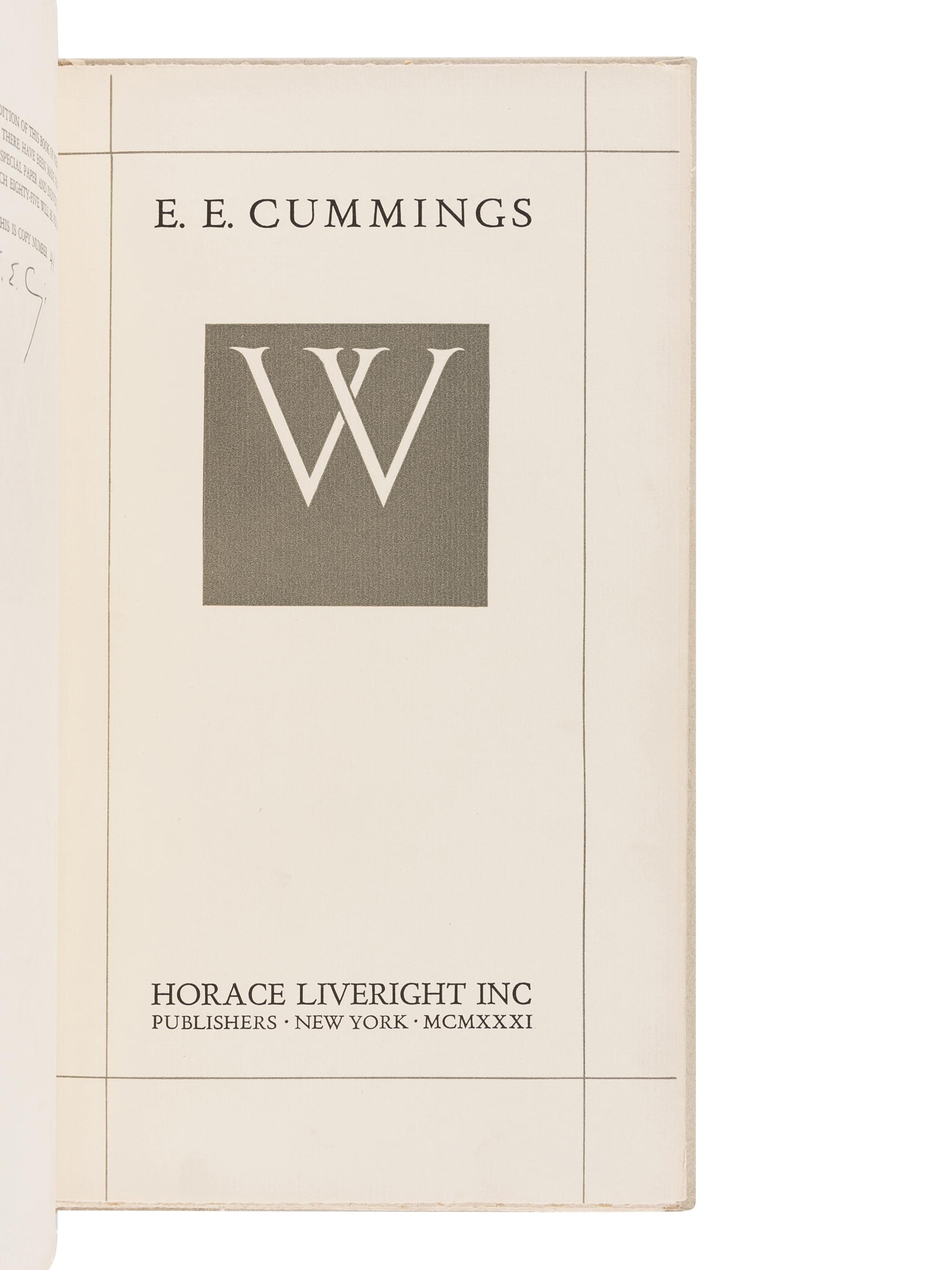 CUMMINGS, Edward Estlin (“e e cummings”) (1894-1962). W . New York: Horace Liveright Inc., 1931.