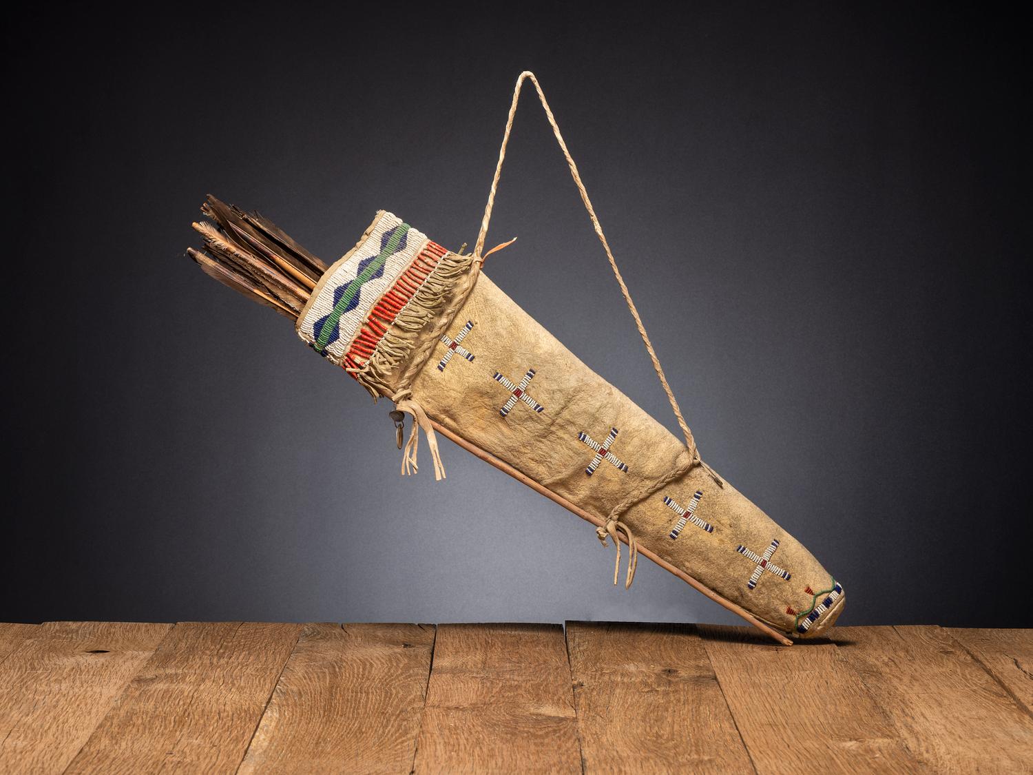 Yankton Sioux Beaded Hide Quiver, with Arrows